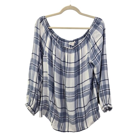 Two by Vince Camuto Plaid Soft Off-the-Shoulder Top Size Large - Picture 1 of 6